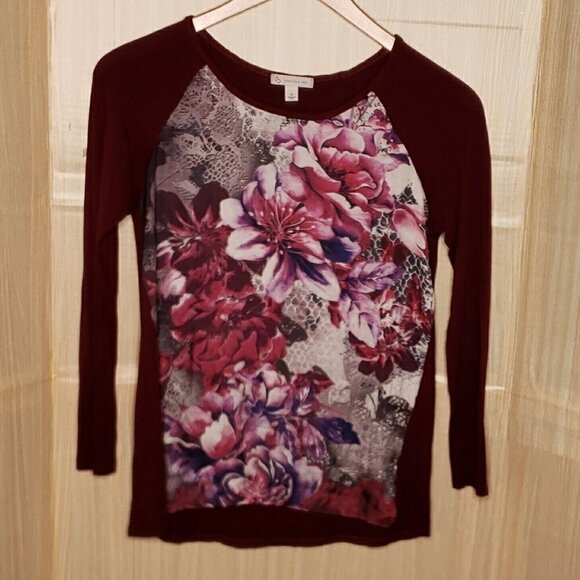 Established 1962 Womens Maroon Floral Stretchy Back Silky Front Top Small Small - Picture 1 of 6